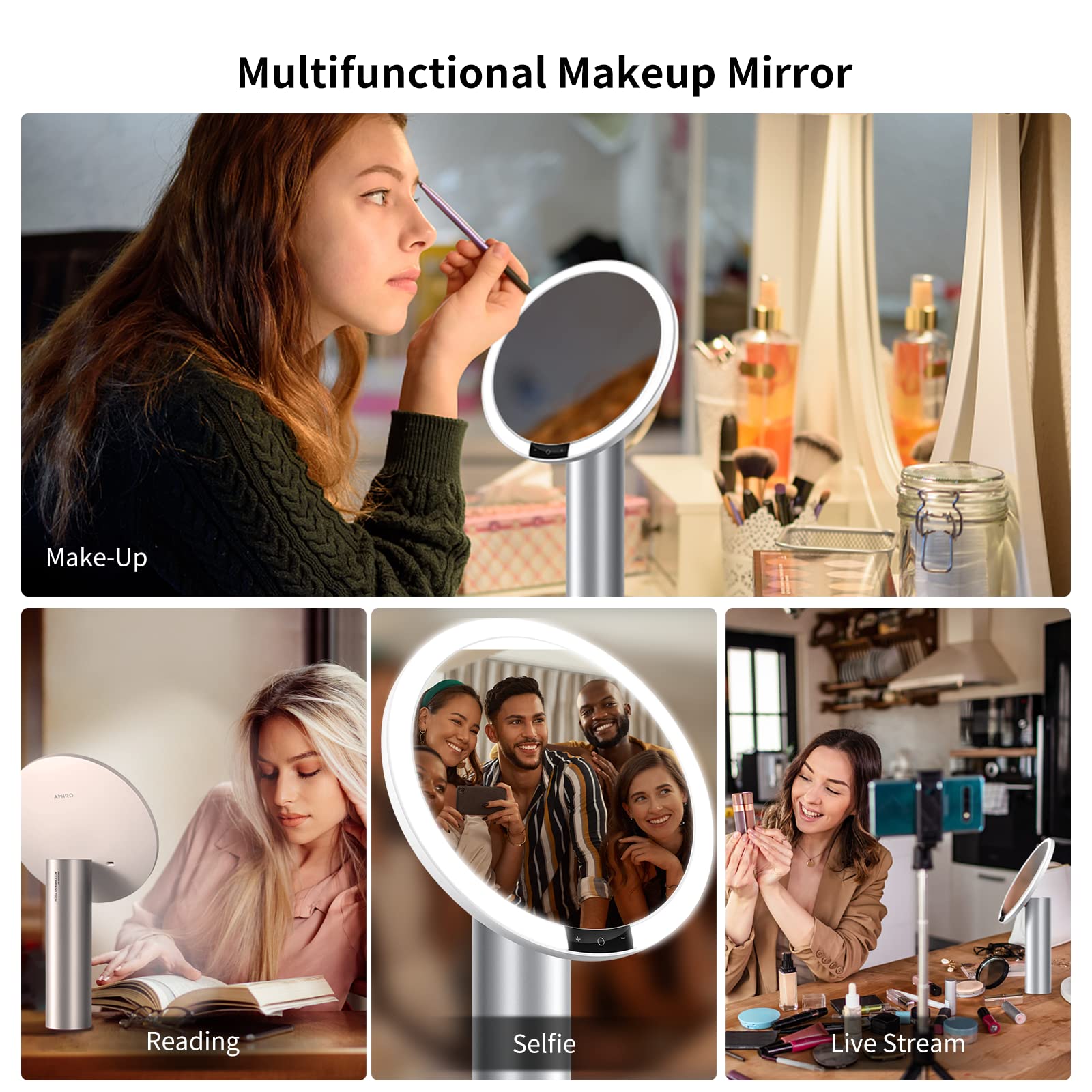 AMIRO 9"LED Makeup Mirror with 10X Magnification,3Colors&6 Brightness,White