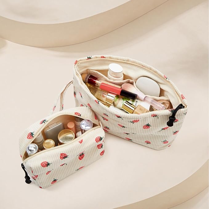 ZOEMTIU Small Cosmetic Bag set for Women Corduroy Makeup Bag with Interior Pocketes Cute Corduroy Makeup Pouches Women Small Toiletry Bag