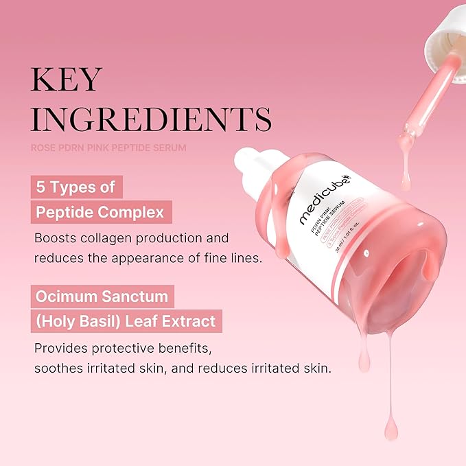 medicube PDRN Pink Peptide Serum with Rose PDRN | Vegan Pink Glow Serum with Peptides & Niacinamide for Hydration & Firm-Looking Skin | Uneven Tone Care | Korean Skincare, 1.01 fl. Oz