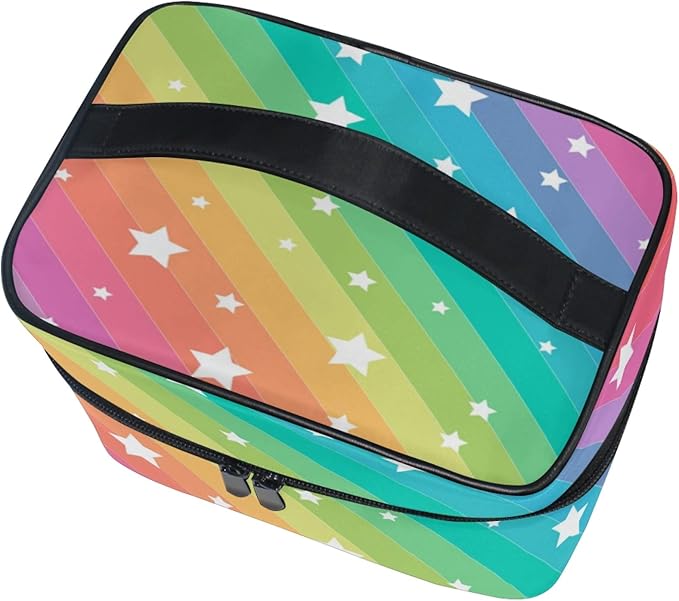 MNSRUU Makeup Bag, Rainbow Stars Travel Makeup Organizer Bag Cosmetic Cases Toiletry Bags for Girl Women Ladies