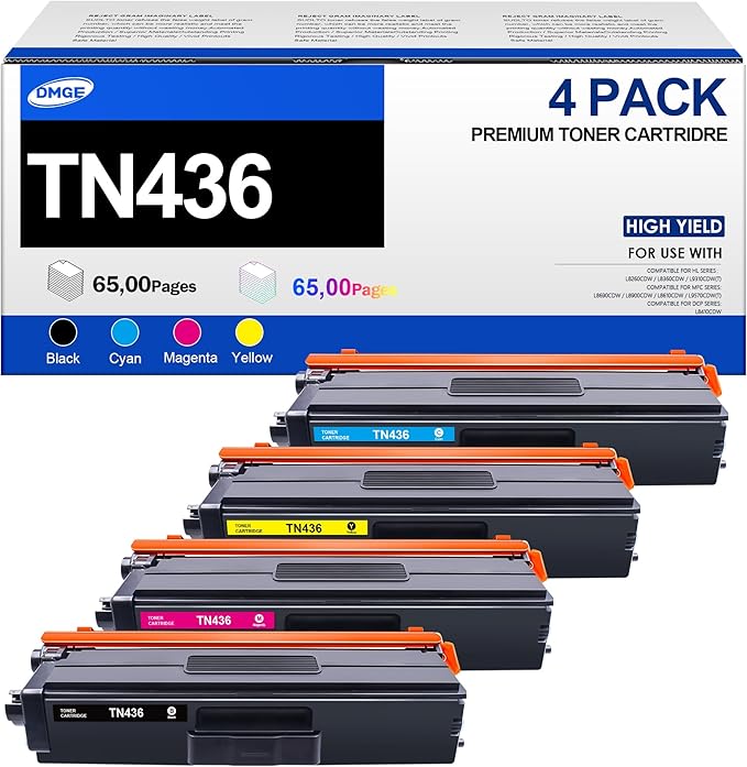 DMGE TN436 Toner Cartridge 4 Pack Replacement