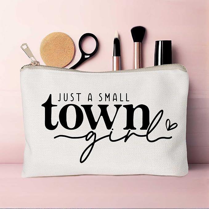 HubbgDesign Just a Small Town Girl Makeup Bag Country Girl Gift, Southern Girl Small Town Girl Cosmetic Bag Positive Gift Journey Pouch to Her Teen Girl’s Birthday Gift Travel Bag