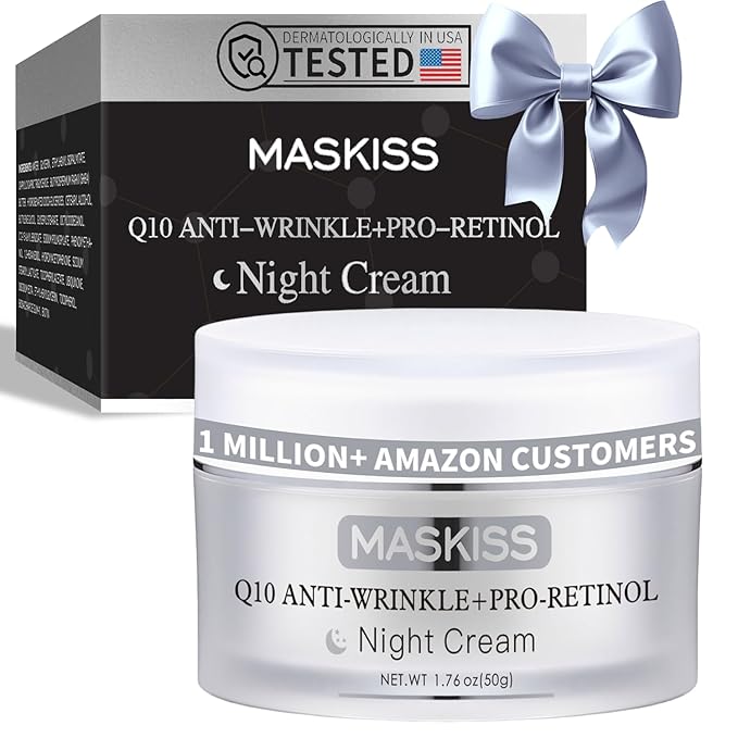 Maskiss Firming Neck Cream & Anti-Wrinkle Night Cream with Coenzyme Q10 + Pro-Retinol, Unscented Skin Firming Neck Cream, Anti Aging Facial Moisturizer for Sensitive Skin, 1.76 Oz Jar