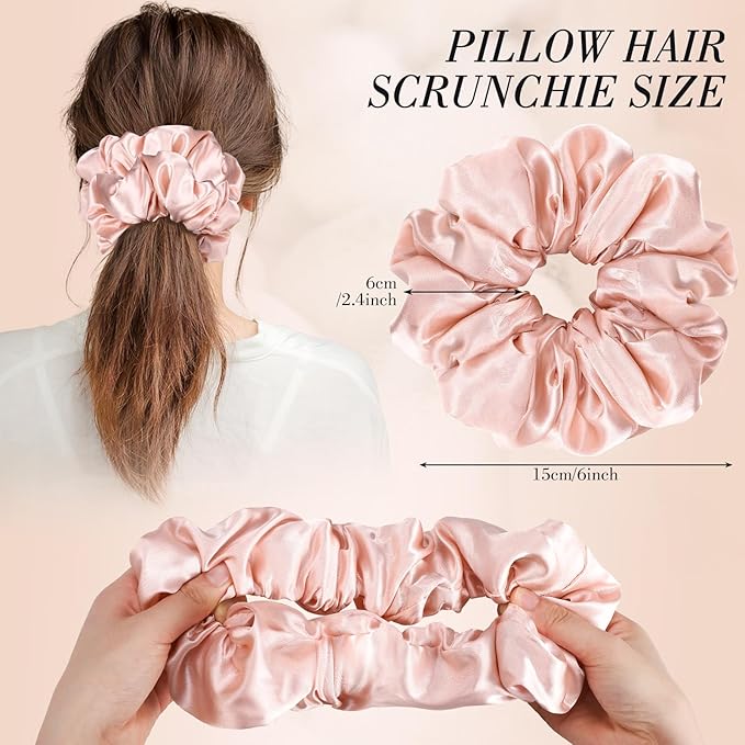 3 Pack Sleepy Hair Tie for Women Girls, Large Pillow Satin Scrunchies