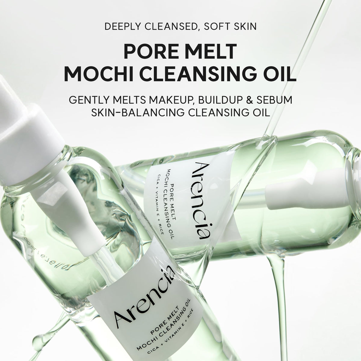 ARENCIA Pore Melt Mochi Makeup-Removing Cleansing Oil, Non-Comedogenic, Rice Amino Acids HD, Vitamin E, Cica, & Ceramide, 6.76 fl oz