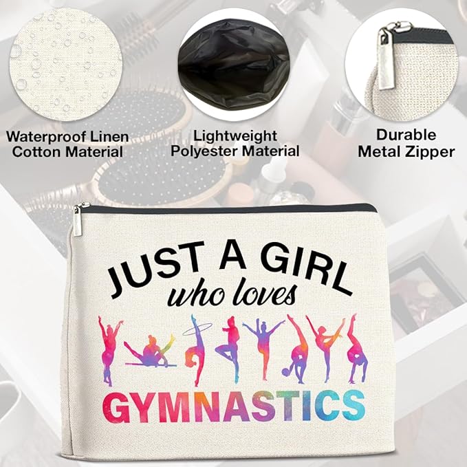 UPNEGE Gymnastics Gifts Makeup Bag Gymnastics Gifts for Women Cheerleader Gymnast Cosmetic Bag Just a Girl Who Loves Gymnastics Zipper Makeup Pouch Gift