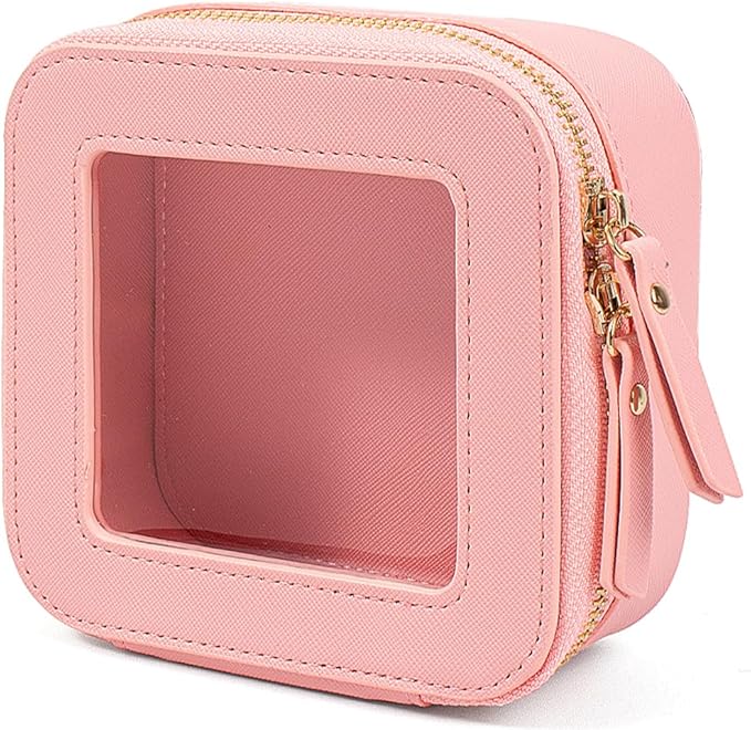 FFpaw Clear Makeup Bag, Small Pink Makeup Bag TSA Approved Toiletry Bag Cosmetic Travel Bag Cute Makeup Bag Organizer Mini Makeup Case Pouch Car Essentials for Women Men (Mini Pink)