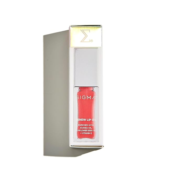 Sigma Beauty Renew Lip Oil – Tinted with Luxurious High-Shine Color & Long Lasting Hydration for Soft, Supple Lips, Non-Sticky w/Nourishing Antioxidants (All Heart, Berry Mauve Sheen)