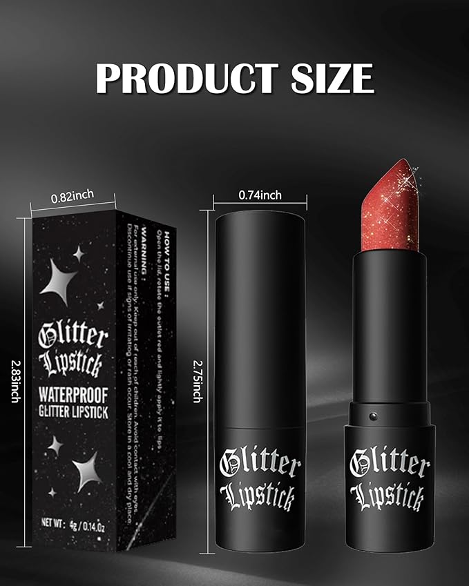 Glitter Frosted Lipstick, Matte Metallic Lip Gloss, Halloween Gothic Makeup