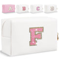 Glitter Initial Letter Makeup Bag, Small Personalized Sequins Letters PU Leather Cosmetic Bag Portable Waterproof Makeup Zipper Pouch, Shine Handbag Organizer Travel Bag Gifts for Women&Girls(White-F)
