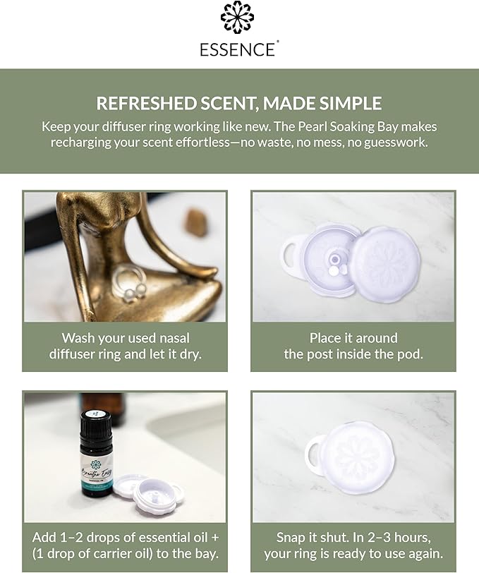 Essence Pearl Travel Case | Lemongrass Essential Oil | Aromatherapy Nasal Diffuser & Essential Oil Carrying Case | Refreshing Lemongrass Scent | Travel-Friendly Kit | White Pod