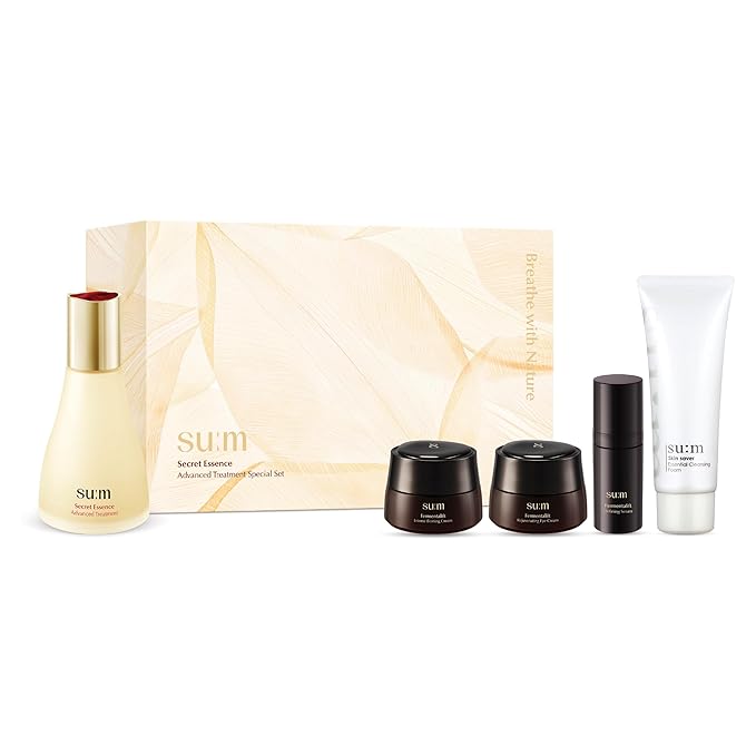 SU:M Secret Essence 5-Piece Gift Set (2.7 fl oz) - Luxury Korean Skin Care, Hydrating Face Serum for Skin Barrier Repair & Glowing Skin, K-Beauty Facial Anti-Aging Skin Care Kit