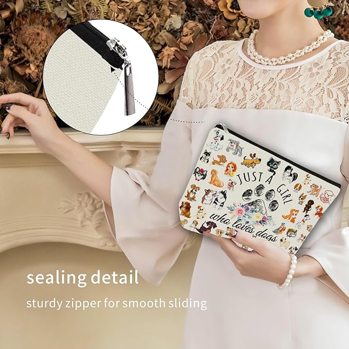 Girlly Dog Mom Makeup Bag Gift: Cosmetic & Toiletry Pouch Just A Girl Who Loves Dogs For Daughters, Sisters, Friends,Teen Girls & Women.Ideal Gift For Travel, Birthdays, & Christmas.