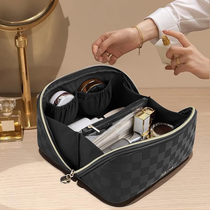 Prite Makeup Bag Travel Toiletry Bag Open Flat Cosmetic Organizer for Women