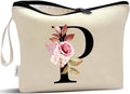 Vavabox A-Z Personalized Makeup Bag, Birthday Gifts for Women Mom, Gifts for Best Friend, Bride Bridesmaid Cosmetic bag (P, Cream Yellow)