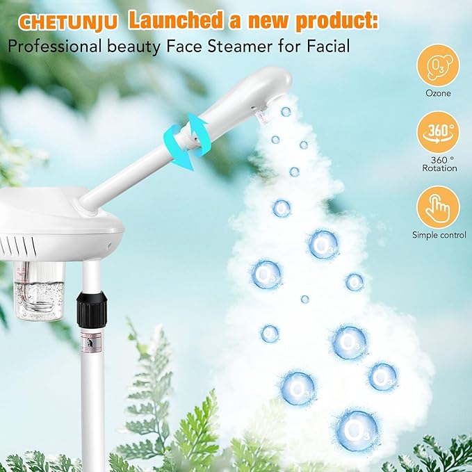 Chetunju Professional Facial Steamer for Atomization Humidifier Atomizer, Adjustable Height and Angle, Face Steamer Clean Skin Firming Pores and Moisturizing Suitable for a Beauty, Spa, at Home