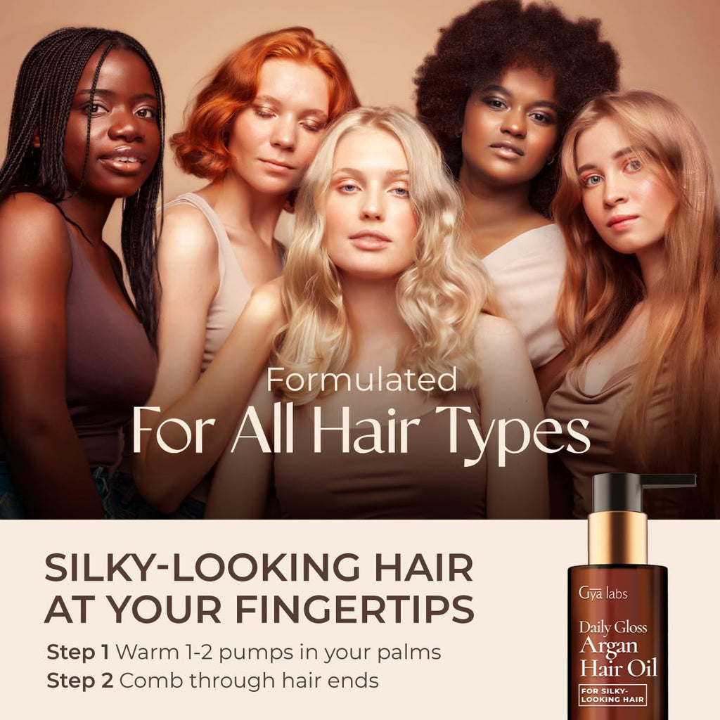 Gya Labs Daily Gloss Argan Oil - 3.4 Fl Oz - for Frizzy, Damaged & Color- Hair - Strengthening, Shine & Protection