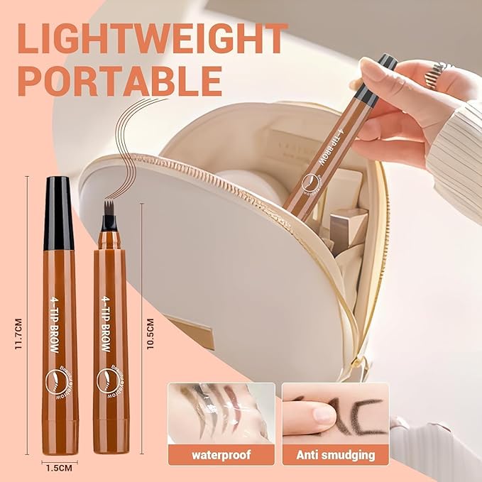 Microblading Eyebrow Pen, Waterproof Four-tip Beard and Eyebrow Pen, Liquid Eyebrow Pencil, Long-Lasting Natural Magic Eyebrow Makeup Fine Stroke Contouring Pencil (Light Brown)