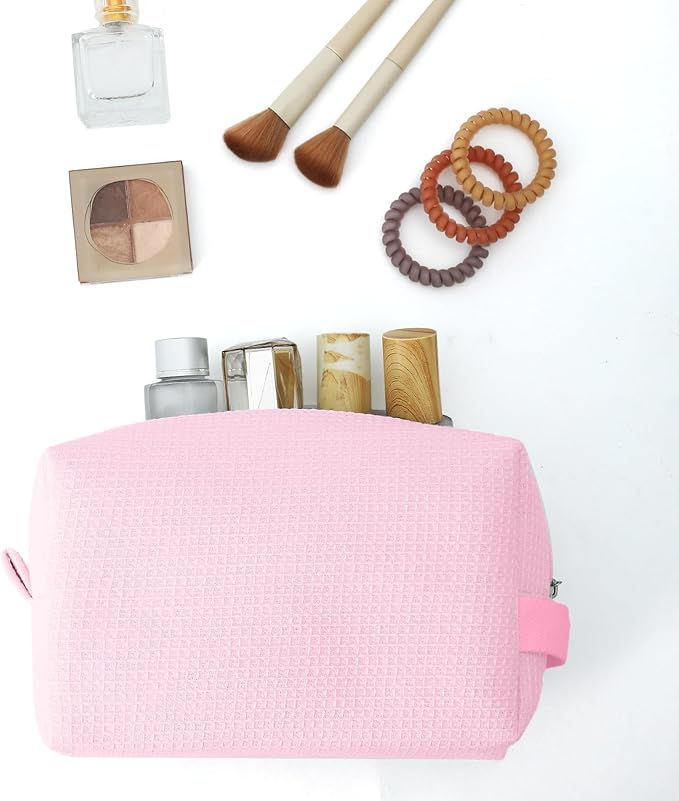 DYSHAYEN Small Waffle Makeup Bag for Travel, Pink