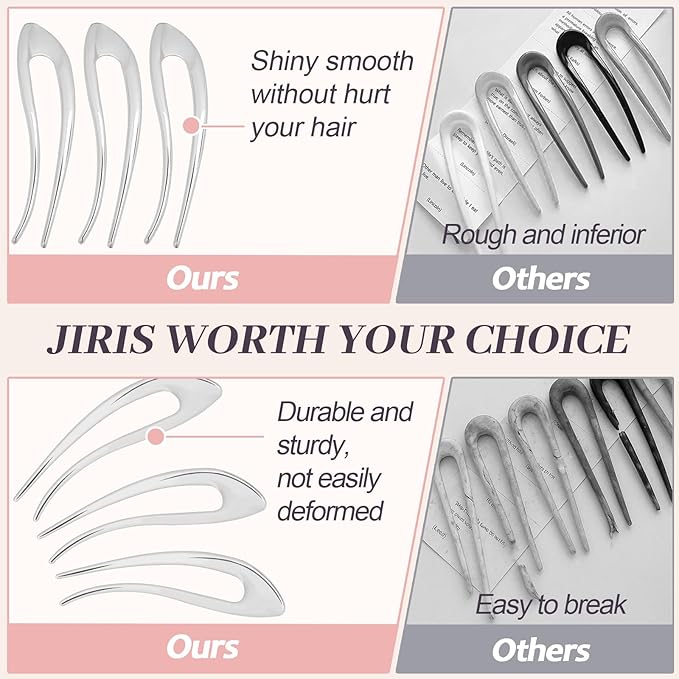 JIRIS 2PCS 5Inch French Hair Pins Large U-Shaped Pins for Women and Girls Fashion Metal Hair Pin French Twist Hair Pins for Buns, Updos,Stylish and Functional(set6-silver)