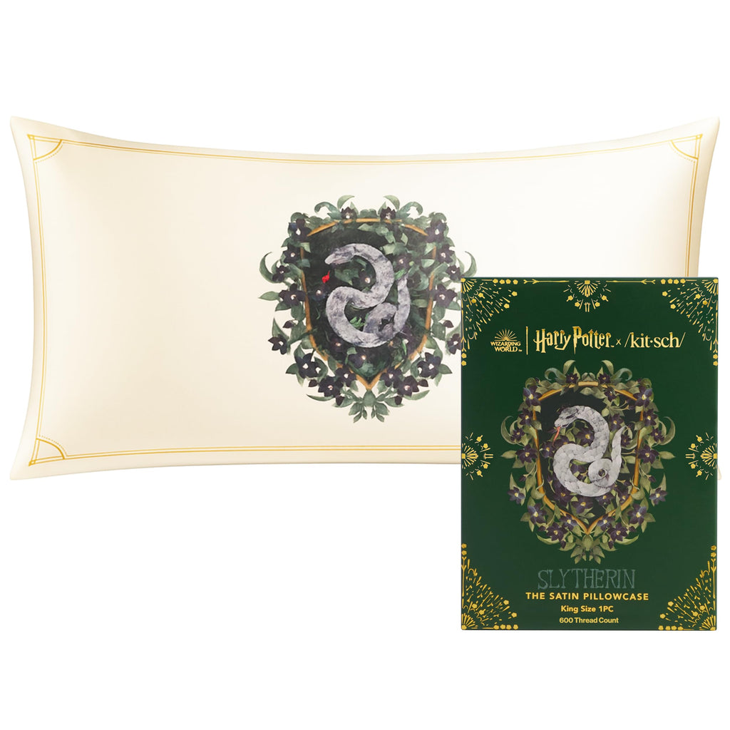 Kitsch & Harry Potter Satin Pillowcase W/Zipper - Size 19x36, Slytherin