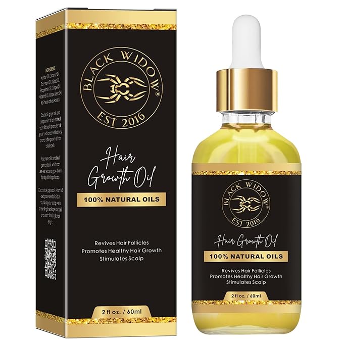 Black Widow Rosemary Mint Scalp & Hair Oil, 2 Oz, with Castor, Jojoba, Peppermint & Vitamin E, for Dry Scalp, Split Ends & Stronger-Looking Hair, All Hair Types