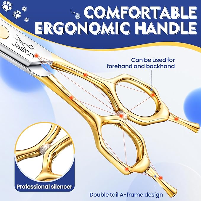 JASON Curved Dog Chunker Scissors - 7.5" Grooming Downward Shears 19 Teeth