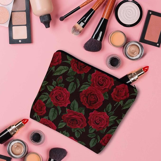 Kalygon Woman Rose Makeup Bag - Blossom Flower Roses Red Travel Cosmetic Bags Toiletry Makeup Organizer Pencil Pouch For Owners Lady Birthday Gifts