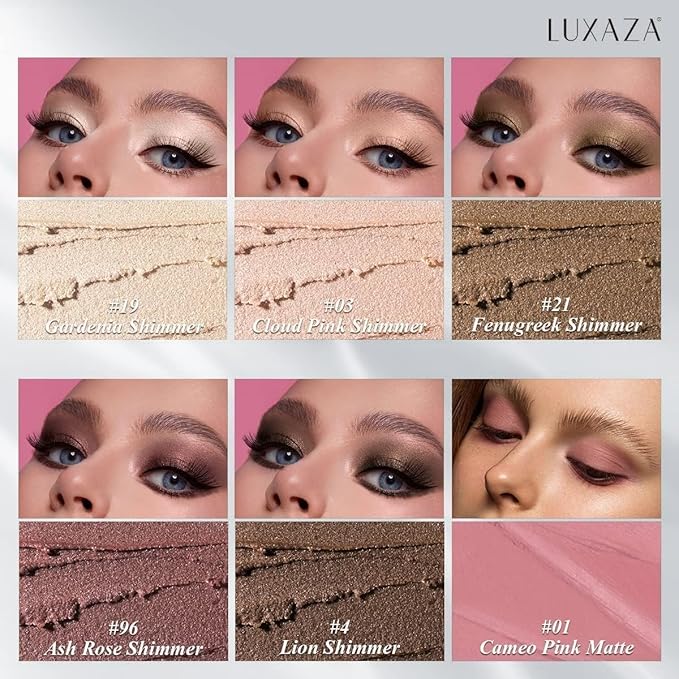 LUXAZA 6PCS Cream Eyeshadow Stick Makeup Sets, Neutral Red brown Eyeshadow Pencil,Metallic And Matte Shimmer Eye Shadow Eye Brightener Stick Pencil Crayon, A06-Pink Neutral