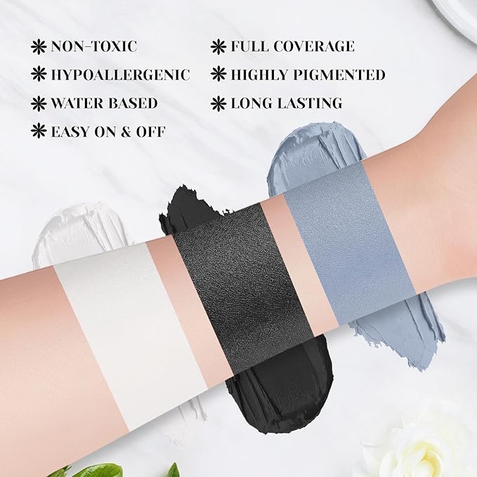 YBUETE Black White Grey Face Body Paint Stick Set for Halloween Cosplay SFX