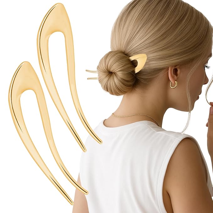 JIRIS 2PCS 5Inch French Hair Pins Large U-Shaped Pins for Women and Girls Fashion Metal Hair Pin French Twist Hair Pins for Buns, Updos,Stylish and Functional(set6-gold)