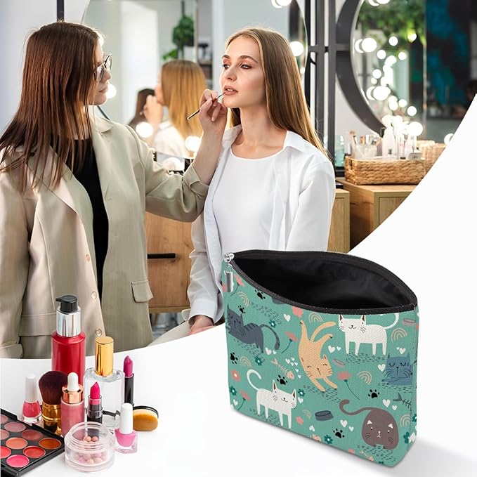 XFN Cat Lover Gifts 2 PCs Makeup Bag, Cat Themed Gifts for Cats Owner Women Girls Daughter Best Friend Sisters Friendship Graduation Birthday, Cats Cosmetic Bag Travel Pouch