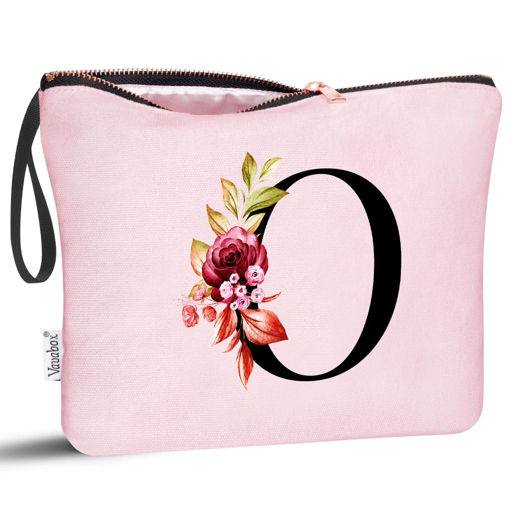 Vavabox A-Z Personalized Makeup Bag, Birthday Gifts for Women Mom, Gifts for Best Friend, Bride Bridesmaid Cosmetic bag (O, 06-Pink)