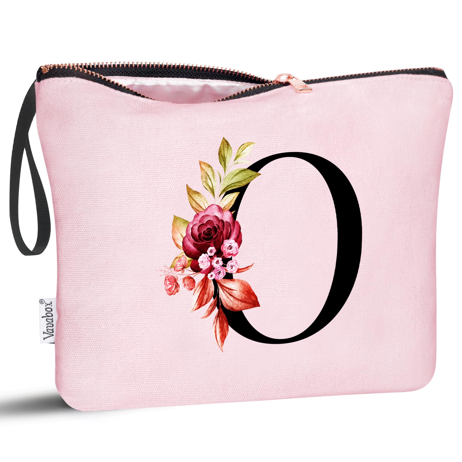 Vavabox A-Z Personalized Makeup Bag, Birthday Gifts for Women Mom, Gifts for Best Friend, Bride Bridesmaid Cosmetic bag (O, 06-Pink)