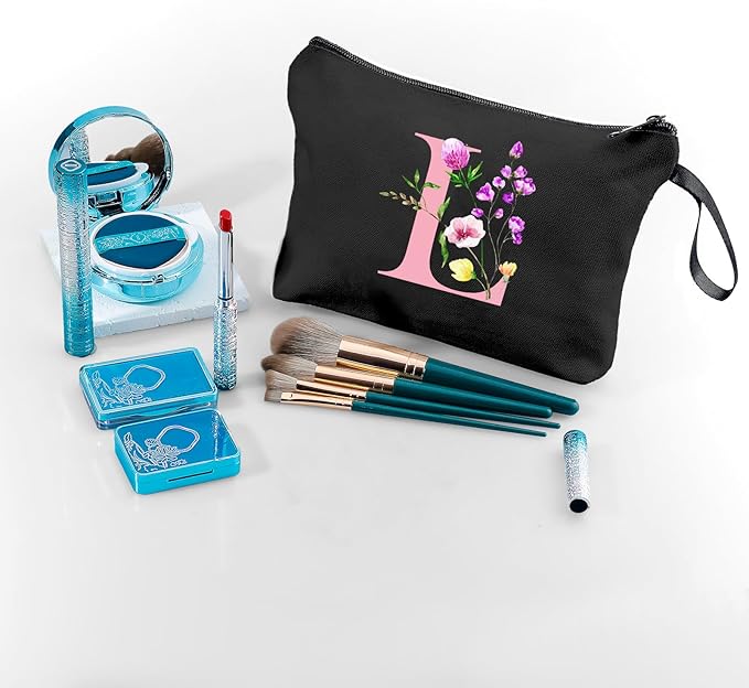 SEAMOON A-Z Personalized Gifts for Women, Makeup Bag Small with Mirror, L