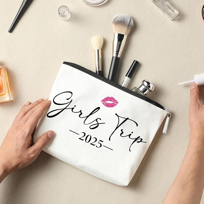 2 PCS Girls Trip Gifts Favors 2026 Girls Weekend Gifts for Women Bestie Gifts Friend Gifts Girls Trip Favors for Sister Her Daughter Friendship Holiday Vacation Makeup Bag Weekend Bags for Women