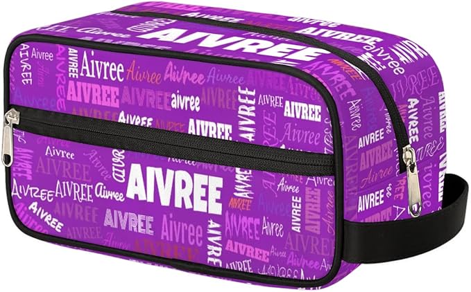 Personalized Name Makeup Bag Gift Bright Purple Solid Color Background