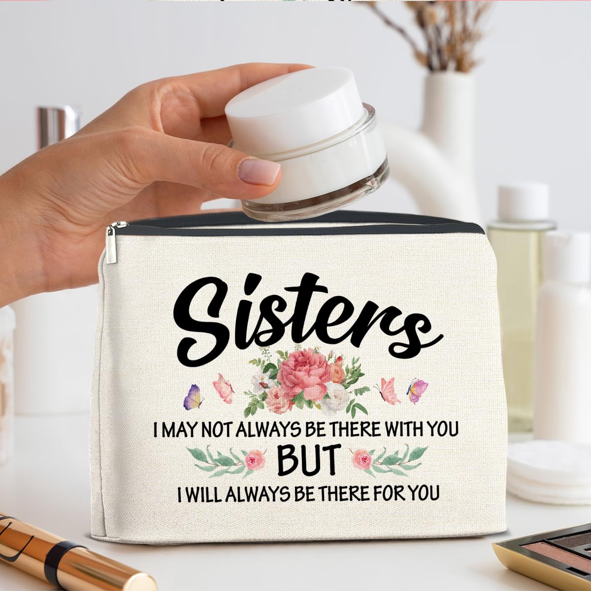 UPNEGE Sisters Gifts Makeup Bag, Gifts for Bestie Best Friend Sister Christmas Birthday, Sisters Cosmetic Bag Zipper Makeup Pouch