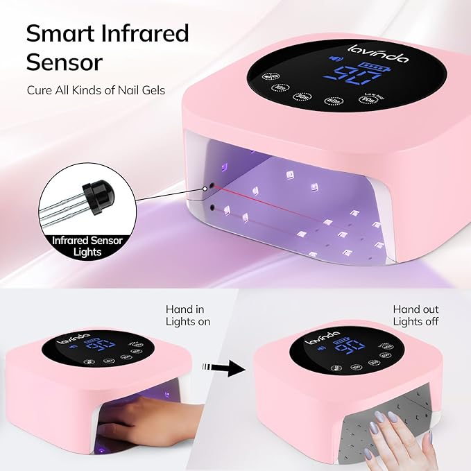 Lavinda 54W Cordless UV LED Nail Lamp for Gel Nails, Matte Macaron Pink