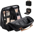 MOKURA Quilted Makeup Bag, Travel Large Capacity Cosmetic Bag with Jewelry Organizer, Standing Portable Make up Pouch, Waterproof Toiletry Case, Gifts for Women, Black
