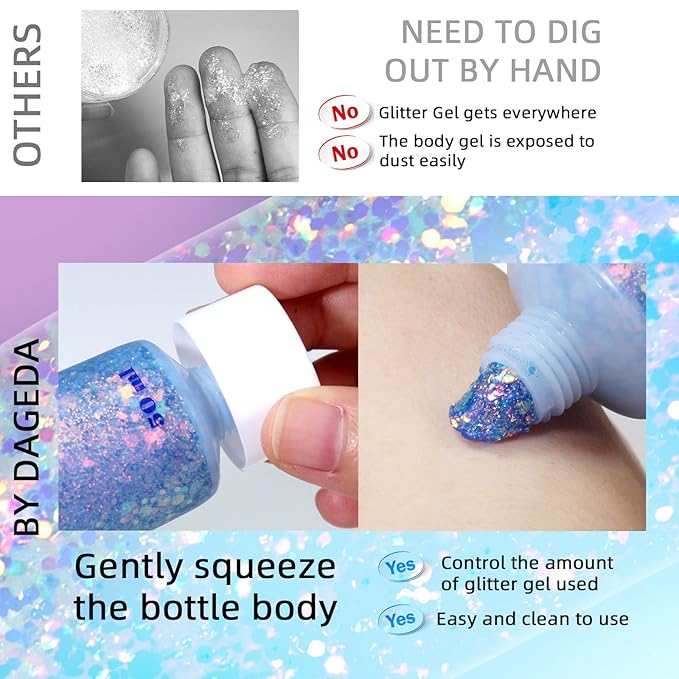 DAGEDA Mermaid Body Glitter Gel, Sparkly Hair Face Glitter Makeup