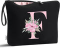 Vavabox A-Z Personalized Makeup Bag, Birthday Gifts for Women Mom, Gifts for Best Friend, Bride Bridesmaid Cosmetic bag (F, 02-Black)