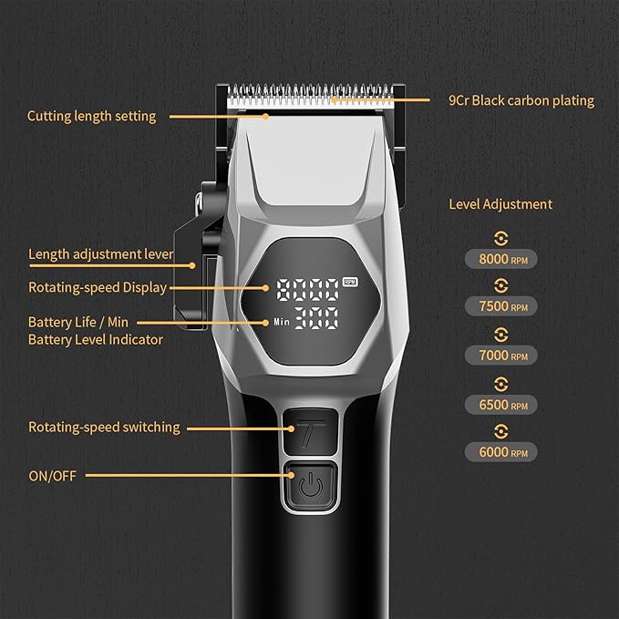ANGFAN Hair Clippers for Men 8000RPM Brushless Motor 440C Steel Blades