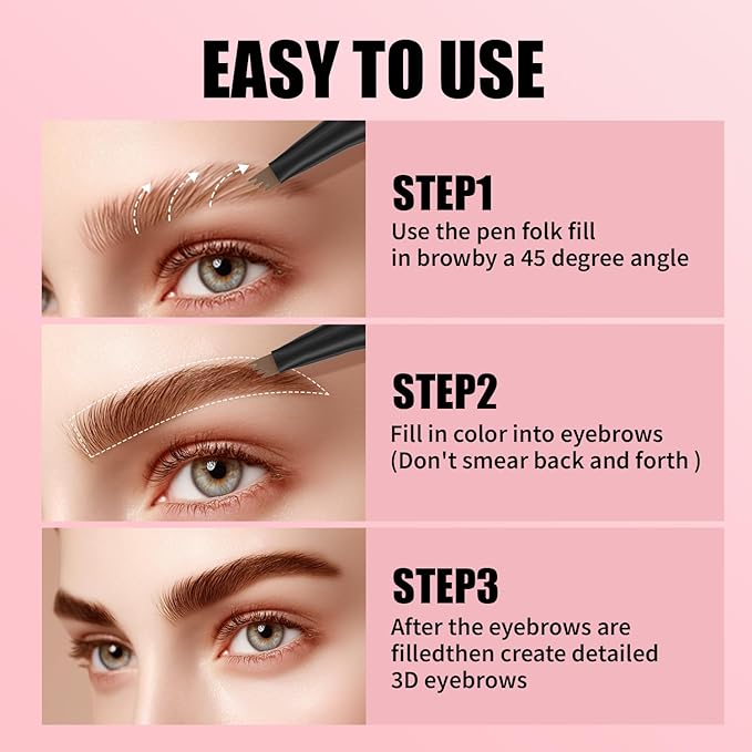 QIC 4-Tip Microblading Eyebrow Pen, Waterproof Brow Marker Pen for Hair Stroke Brows, Long-Lasting Smudge-Resistant, Brown