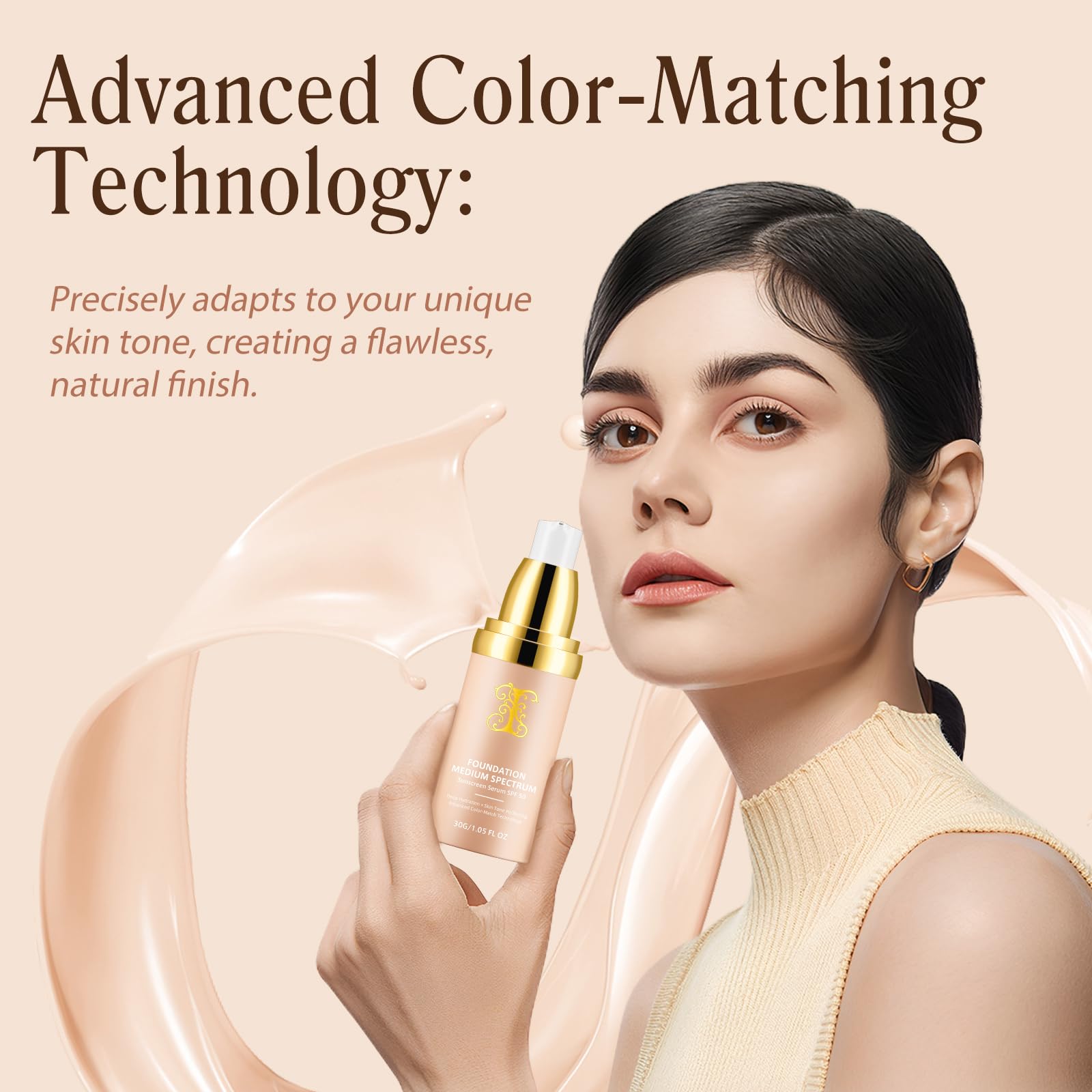 Colour Changing Foundation Liquid 4 in 1, Foundation for Older Women, Hydrating Longwearing & Waterproof Concealer, SPF 50+ Makeup Base Nude Face, Foundation Medium Spectrum for all Skin
