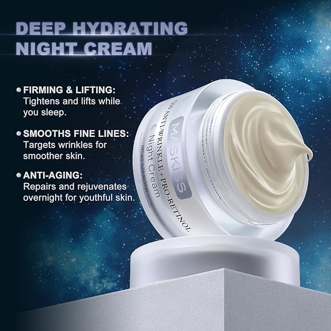 Maskiss Firming Neck Cream & Anti-Wrinkle Night Cream with Coenzyme Q10 + Pro-Retinol, Unscented Skin Firming Neck Cream, Anti Aging Facial Moisturizer for Sensitive Skin, 1.76 Oz Jar