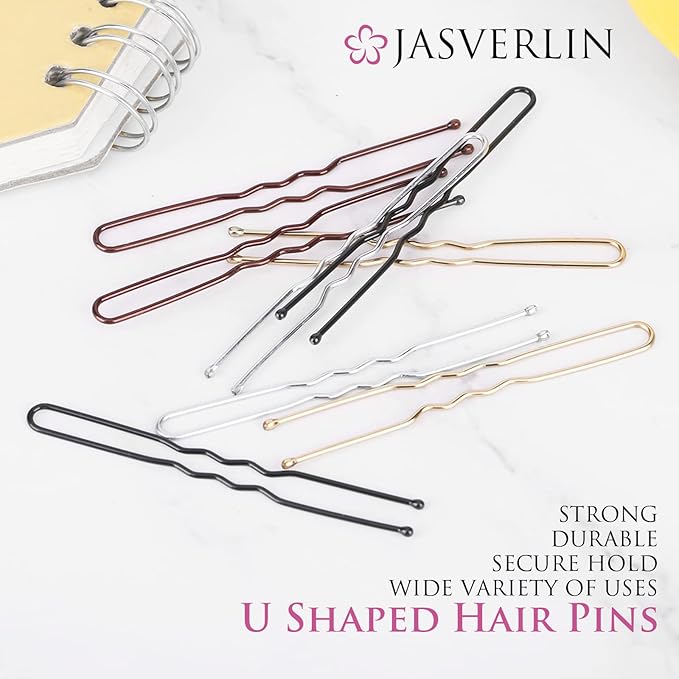 JASVERLIN U Shaped Bobby Pins Hair Brown, 2.4 In Bun Hair Pins 100 Pcs
