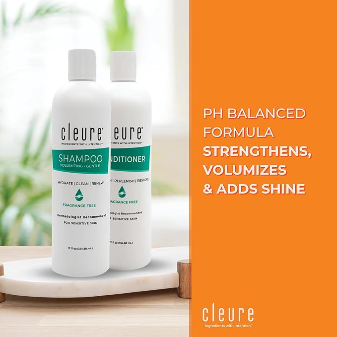 Cleure Fragrance Free Shampoo – Hypoallergenic Shampoo for Sensitive Scalp – Sulfate Free Volumizing Formula (12 oz, Pack of 2)