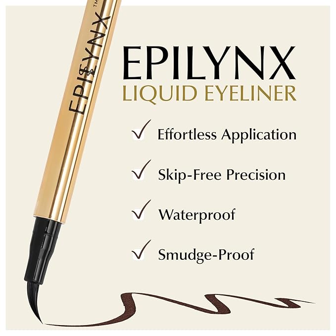 EPILYNX Liquid Eyeliner, Waterproof Hypoallergenic Vegan, Brown, 2mL