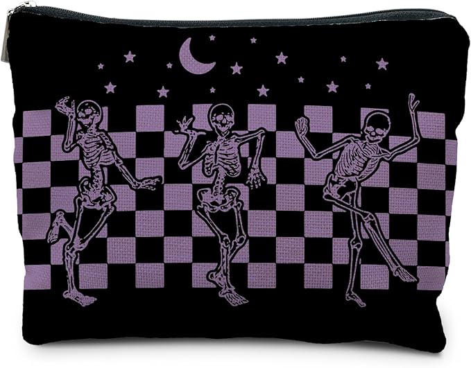 RYYCDOI Funny Gothic Skeleton Makeup Pouch, Halloween Gifts for Women, Witchy & Dark Academia Makeup Bag, Horror Accessory (Purple)